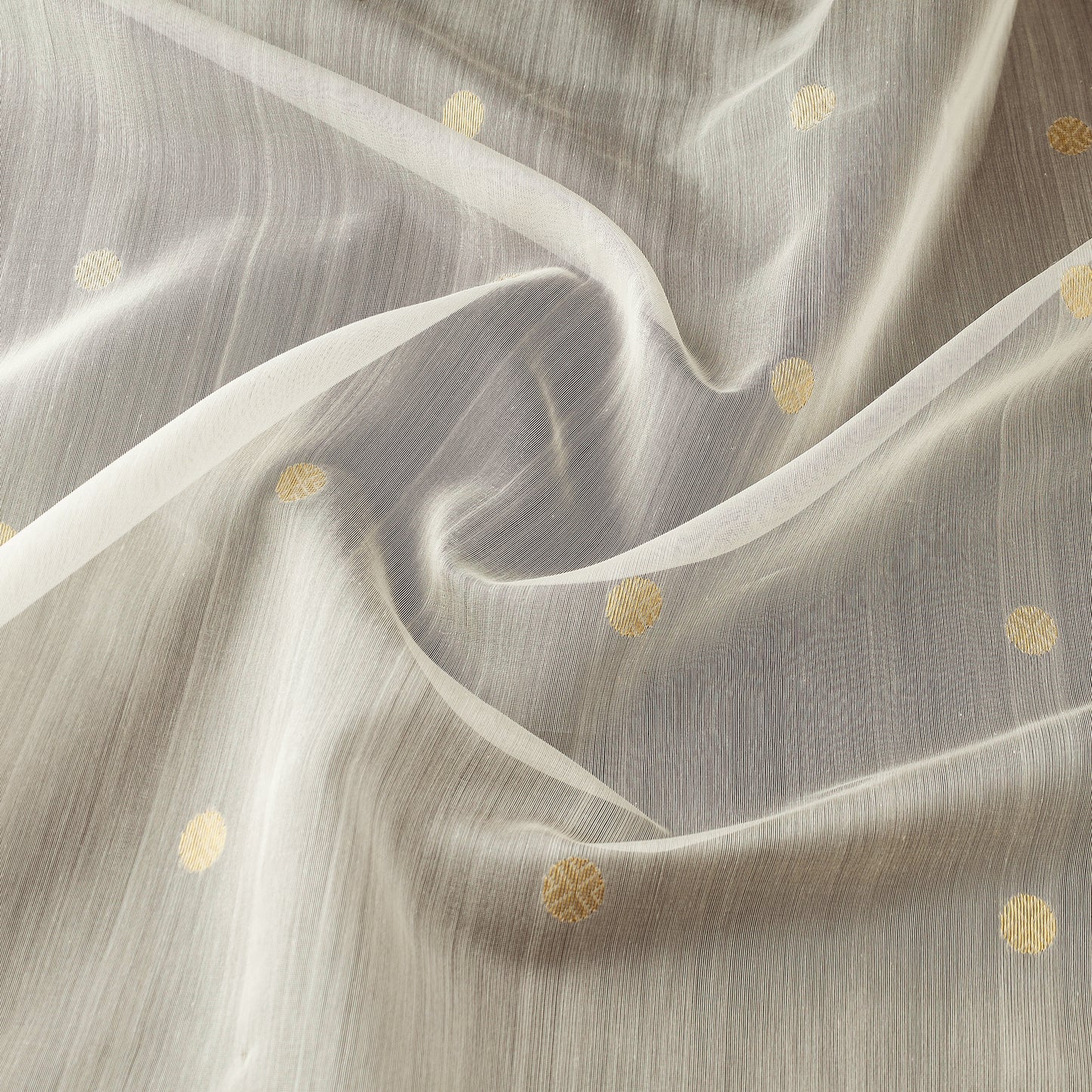 White - Cream - Traditional Chanderi Silk Handloom Zari Buti Fabric