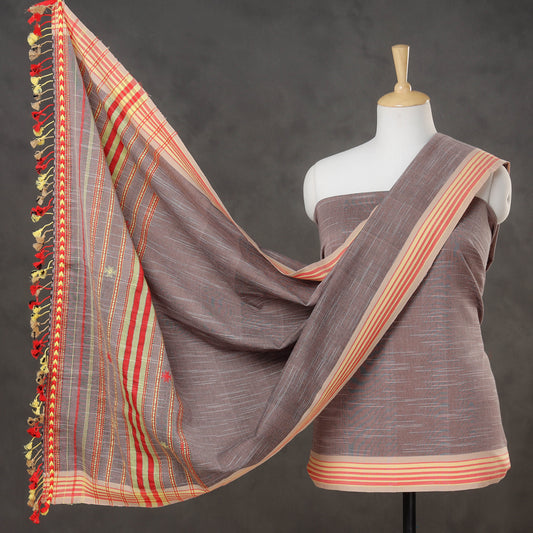Purple - 2pc Kutch Bhujodi Weaving Handloom Fine Cotton Suit Material Set