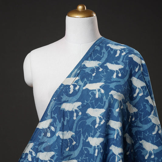 Blue - गुपचुप Birds Walking - Bindaas Block Printing Natural Dyed Cotton Fabric
