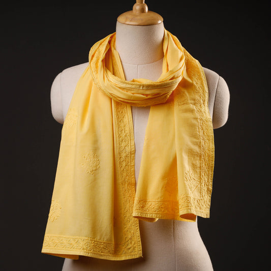 Yellow - Lucknow Chikankari Hand Embroidered Cotton Stole
