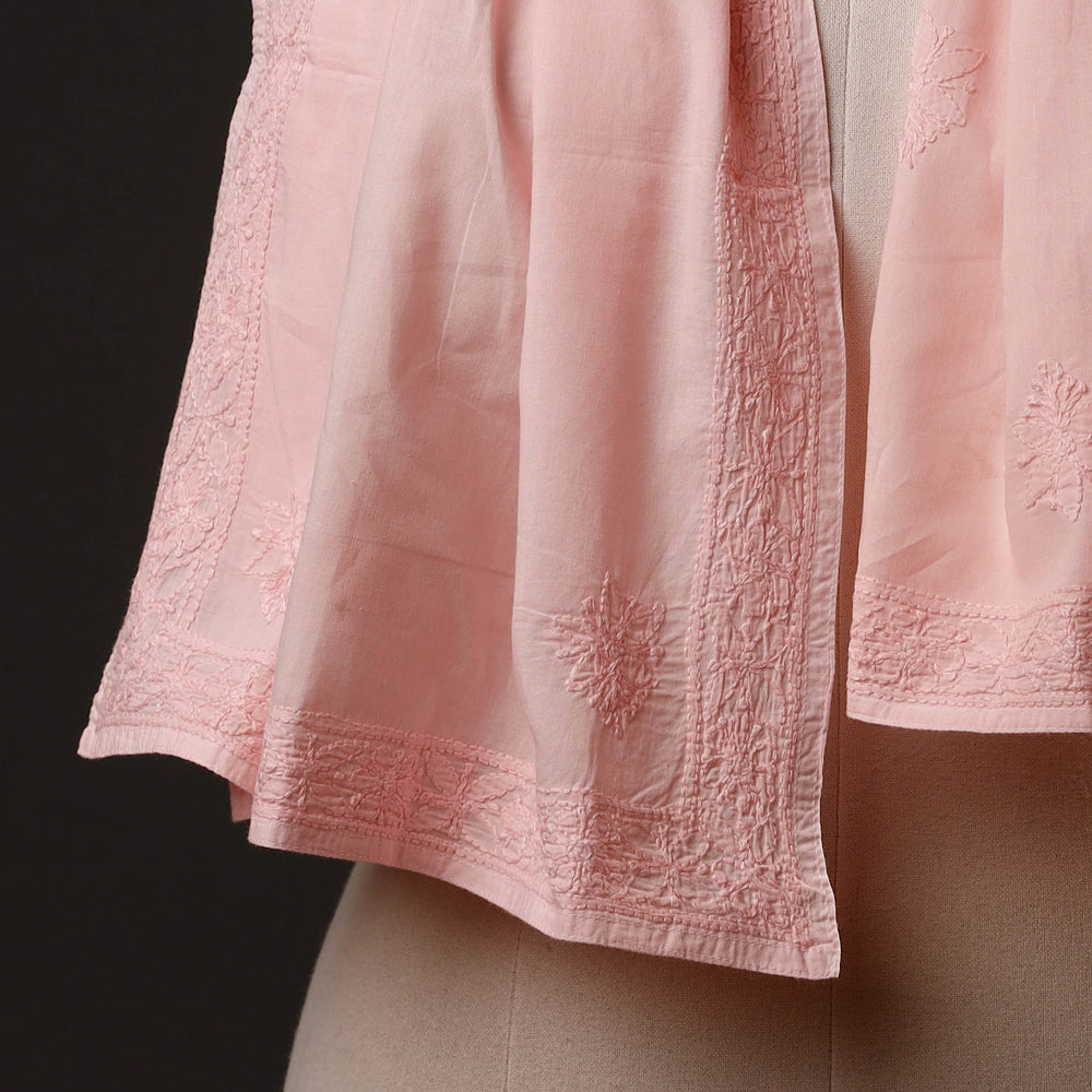 Peach - Lucknow Chikankari Hand Embroidered Cotton Stole