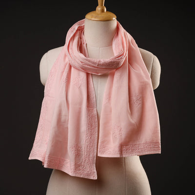 Peach - Lucknow Chikankari Hand Embroidered Cotton Stole