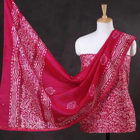 Hand Batik Printed Chanderi Silk Suit Material Set