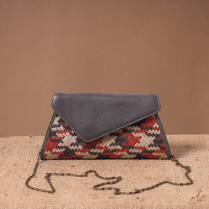 Grey - Sitalpati शीतल पाटी Grass Handwoven Sling Bag with Leather Flap