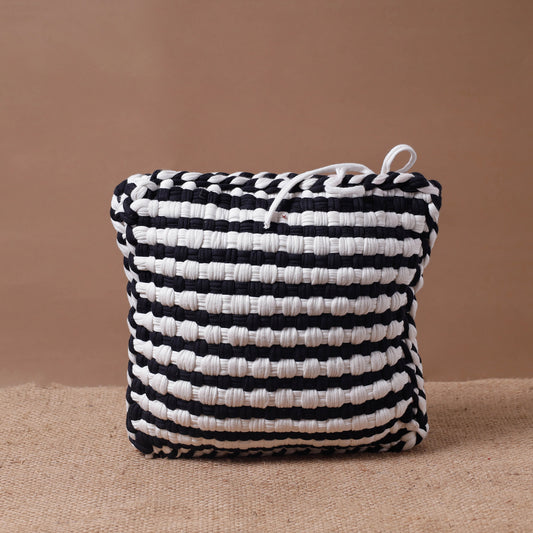 White - Handwoven Upcycled Cotton Cushion Cover (11 x 11 in)