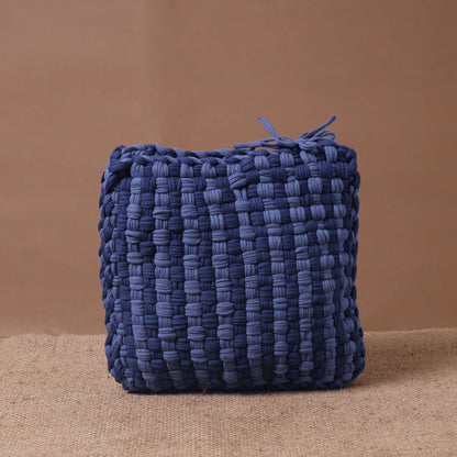 Blue - Handwoven Upcycled Cotton Cushion Cover (11 x 11 in)