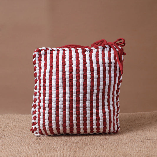 Red - Handwoven Upcycled Cotton Cushion Cover (11 x 11 in)