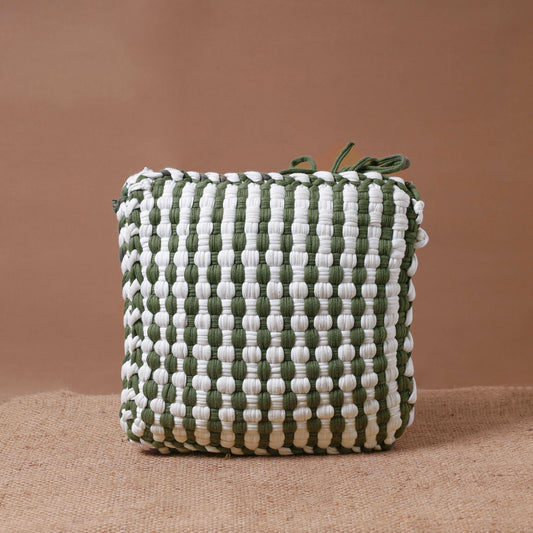 Green - Handwoven Upcycled Cotton Cushion Cover (11 x 11 in)
