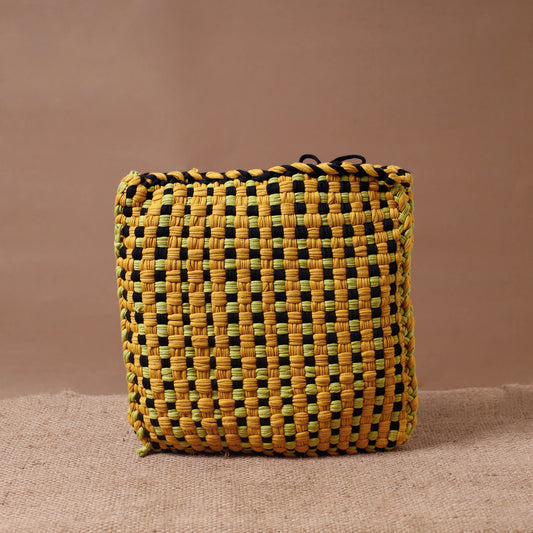 Yellow - Handwoven Upcycled Cotton Cushion Cover (11 x 11 in)
