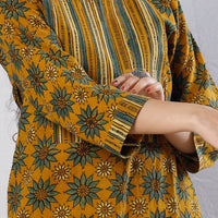 Yellow Green Flowers Ajrakh Block Printed Kurta with Palazzo Set