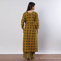 Yellow Green Flowers Ajrakh Block Printed Kurta with Palazzo Set