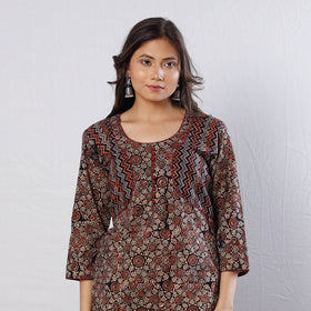 Buy Black Ajrakh Block Printed Cotton Long Kurta for Women