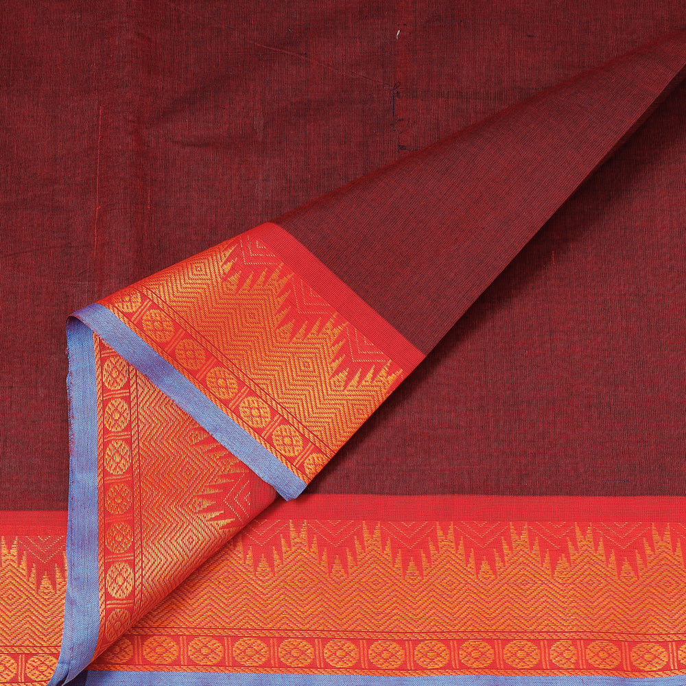Maroon - Kanchipuram Cotton Fabric with Thread Border
