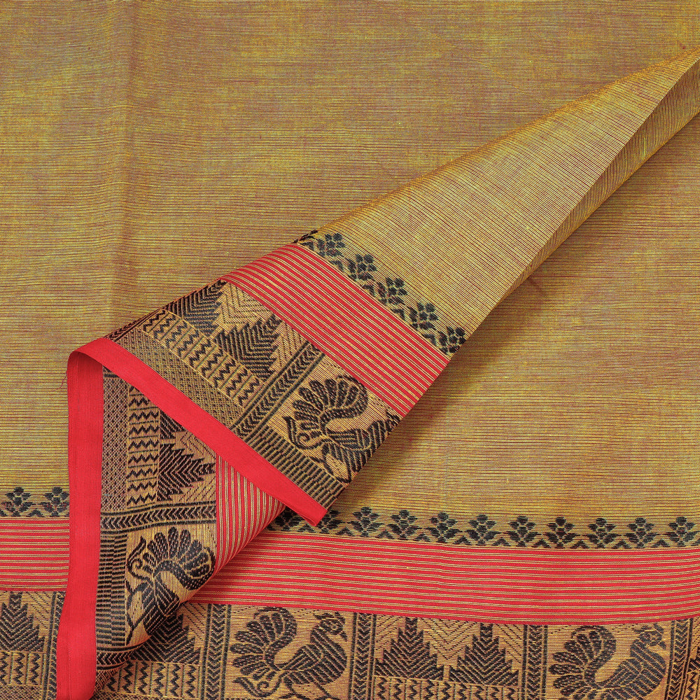 Brown - Kanchipuram Cotton Fabric with Thread Border