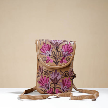 Brown - Original Chain Stitch Embroidery Leather Sling Bag