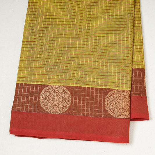 Yellow - Kanchipuram Checks Cotton Fabric with Thread Border