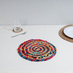 Buy Jute Cotton Multicolor Hand Braided Round Trivet Online 