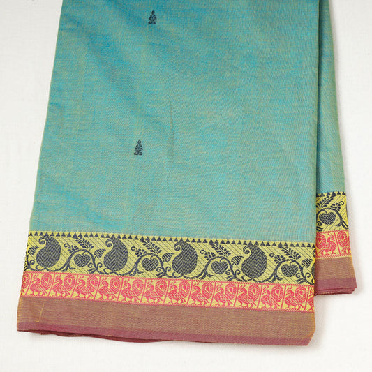 Blue - Kanchipuram Cotton Fabric with One Side Thread Border