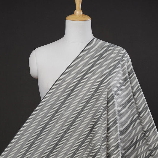Grey - Baragaon Pre Washed Handloom Striped Cotton Fabric