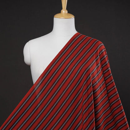 Red - Baragaon Pre Washed Handloom Striped Cotton Fabric