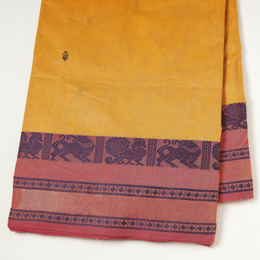 Orange - Kanchipuram Cotton Buti Fabric with Thread Border