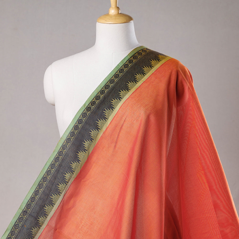 Orange - Kanchipuram Cotton Fabric with Thread Border