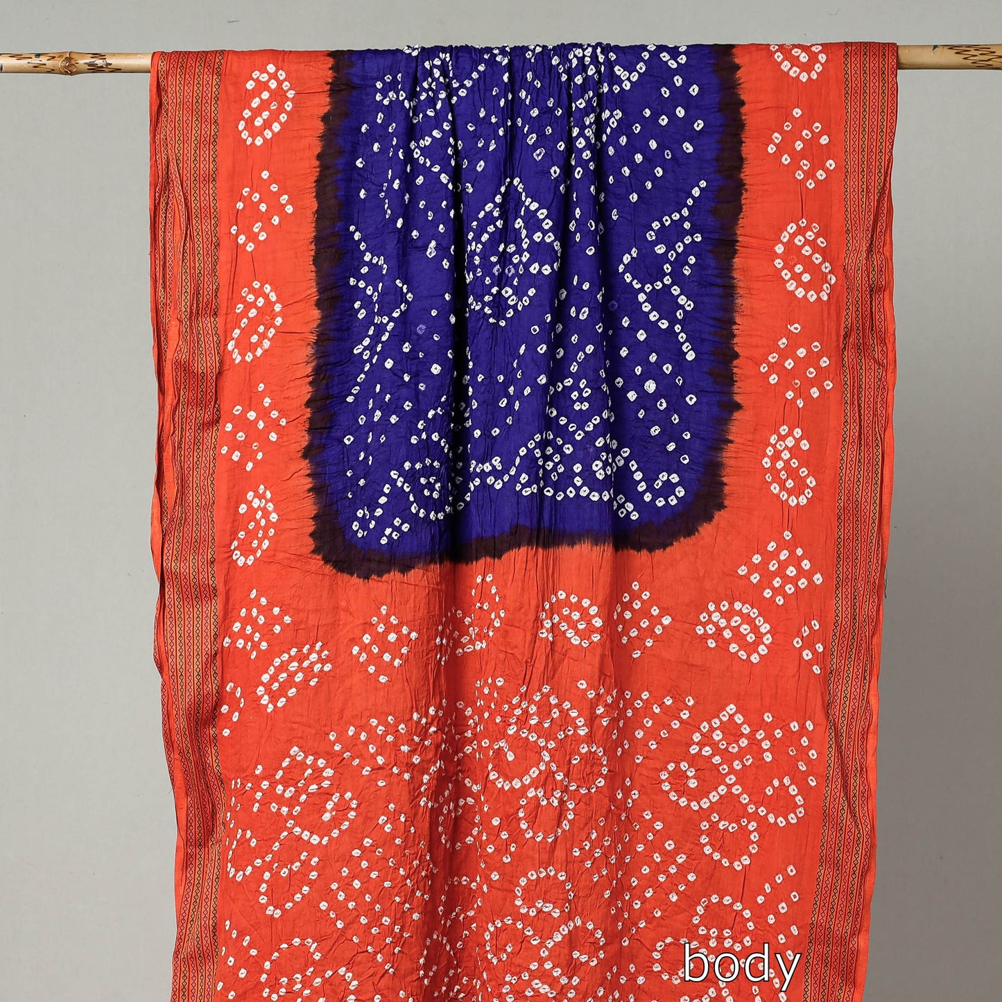 Orange - Kutch Bandhani Cotton Saree with Resham Border & Blouse Piece