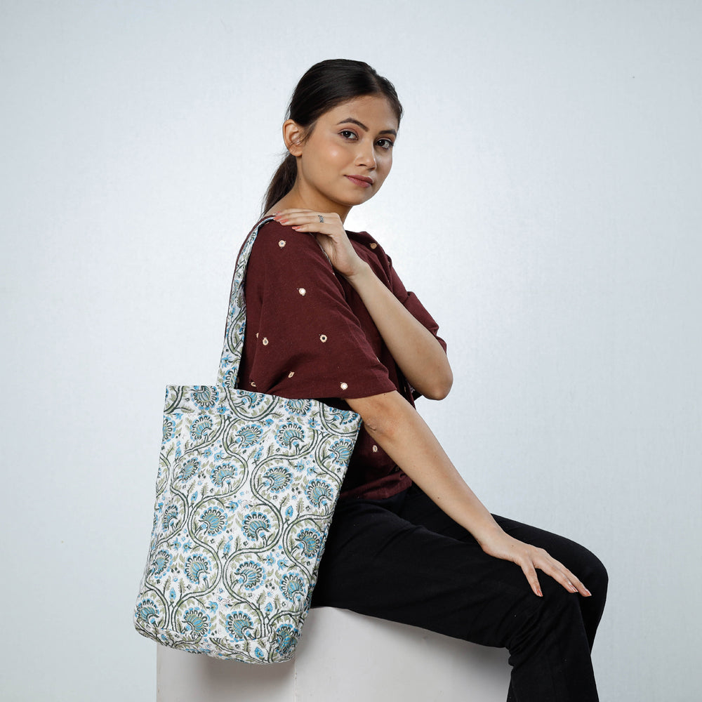 Handcrafted Quilted Sanganeri Block Printed Shoulder Bag