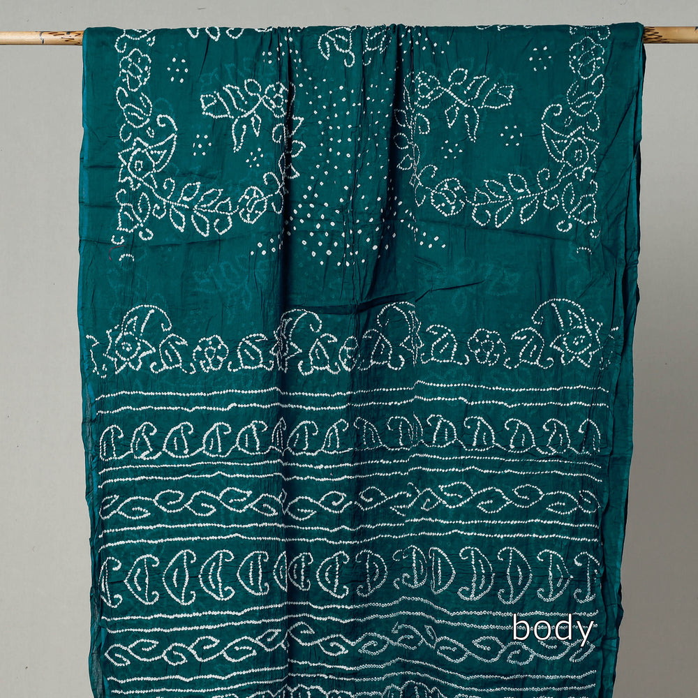 Green - Kutch Bandhani Tie-Dye Cotton Saree with Blouse Piece