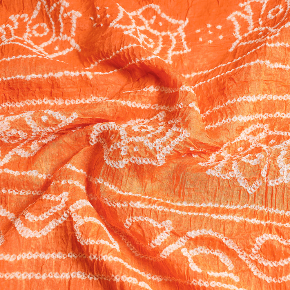 Orange - Kutch Bandhani Tie-Dye Cotton Saree with Blouse Piece