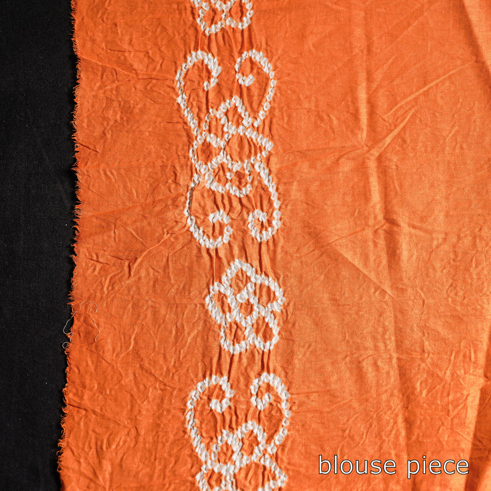 Orange - Kutch Bandhani Tie-Dye Cotton Saree with Blouse Piece