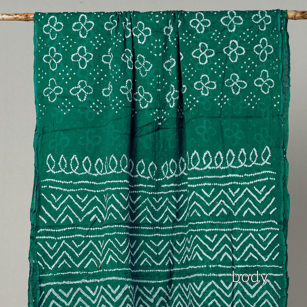 Green - Kutch Bandhani Tie-Dye Cotton Saree with Blouse Piece