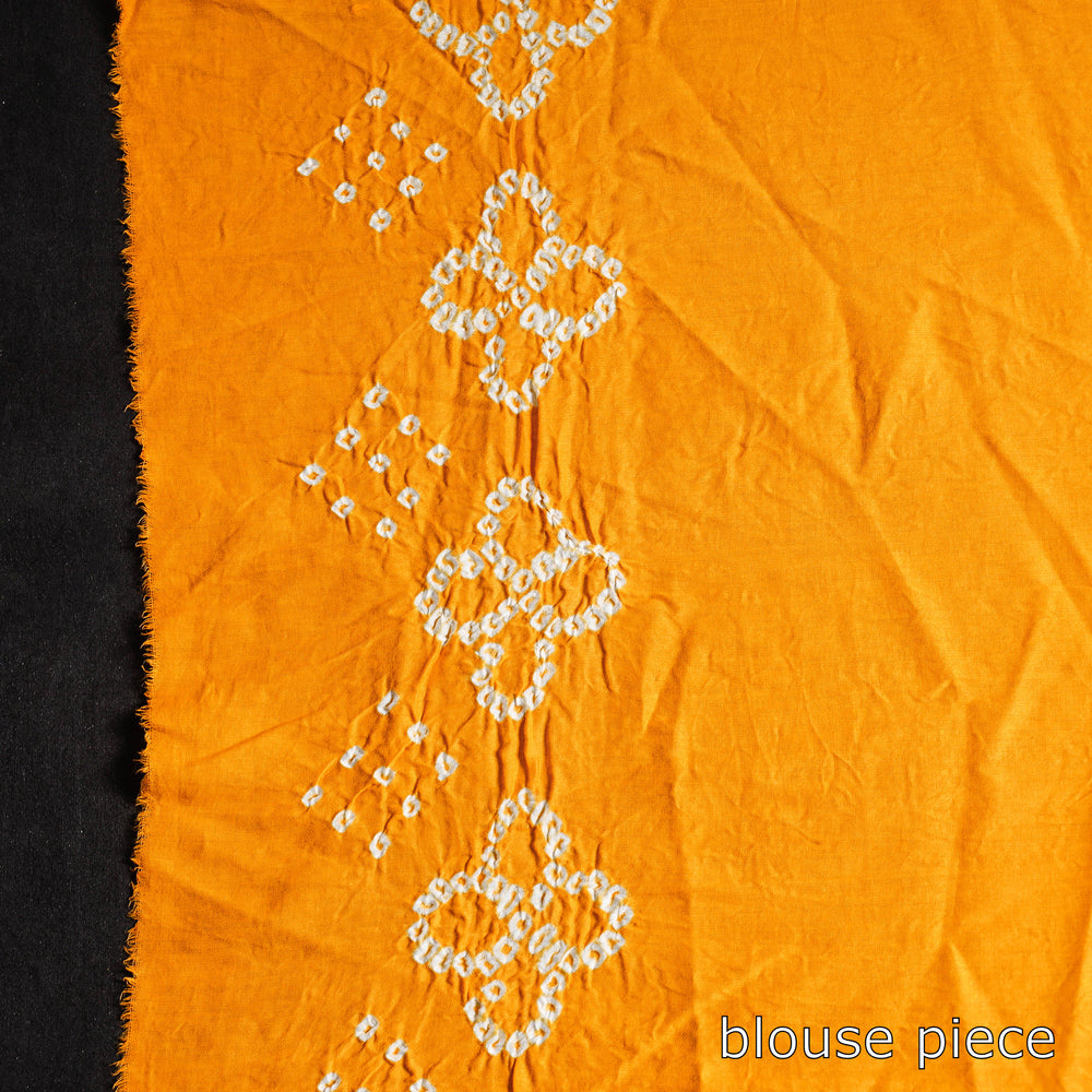 Orange - Kutch Bandhani Tie-Dye Cotton Saree with Blouse Piece