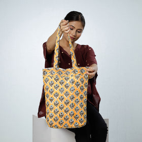 Yellow - Handcrafted Quilted Sanganeri Block Printed Shoulder Bag