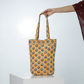 Yellow - Handcrafted Quilted Sanganeri Block Printed Shoulder Bag