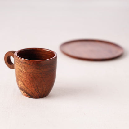 Handcrafted Sheesham Wooden Cup Plate Set