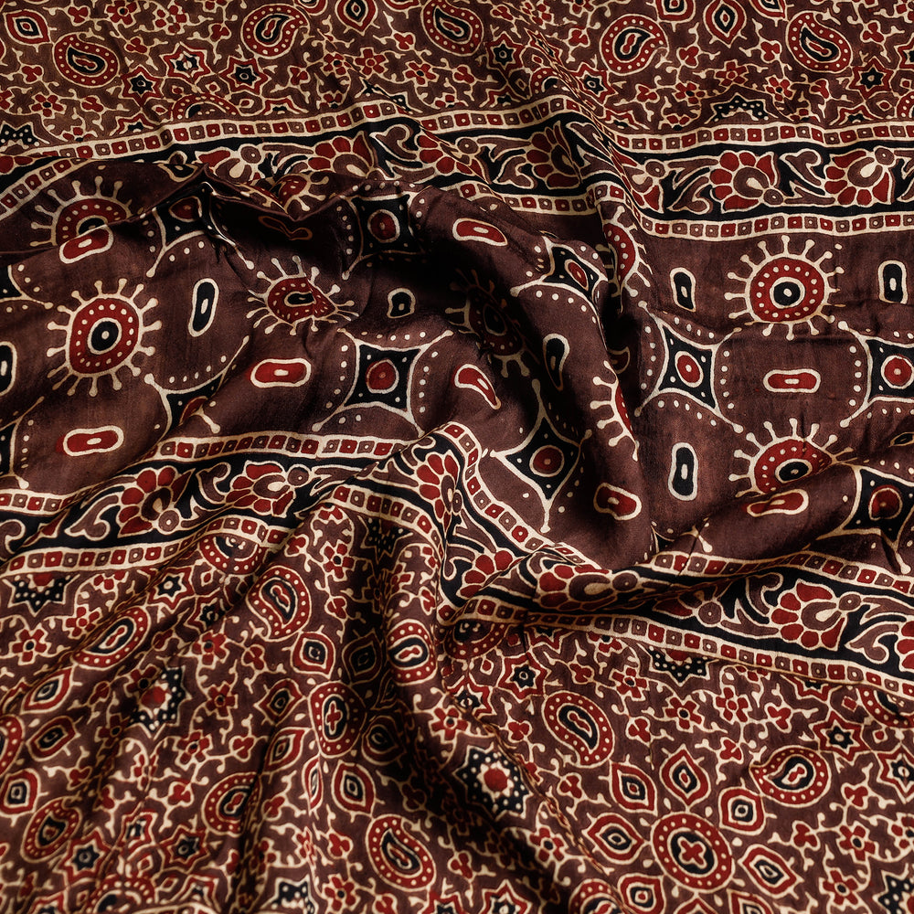 Brown - Kutch Bandhani Tie-Dye Modal Silk Ajrakh Block Printing Saree