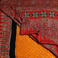 Red - Kutch Bandhani Tie-Dye Modal Silk Ajrakh Block Printing Saree