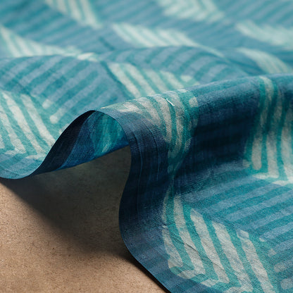 Sky Blue - Mulberry Tussar Silk Akola Hand Block Printed Fabric