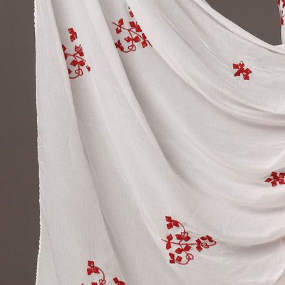 White - 3pc Applique Patti Kam Cotton Suit Material with Chiffon Dupatta