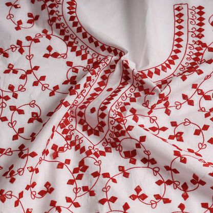 White - 3pc Applique Patti Kam Cotton Suit Material with Chiffon Dupatta