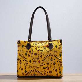 Yellow Kutch Handcrafted Cotton Running Sticth Shoulder Bag (Set of 2)