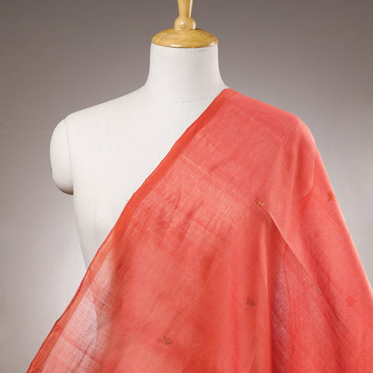 Orange - Godavari Jamdani Flower Zari Buti Pure Handloom Cotton Fabric