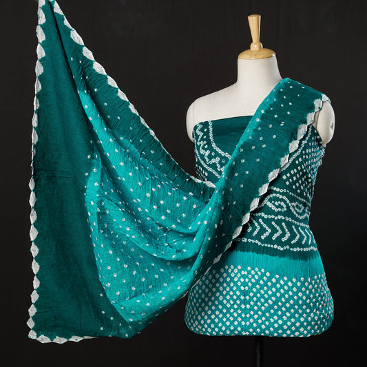 Green - 3pc Kutch Bandhani Tie & Dye Cotton Suit Material Set