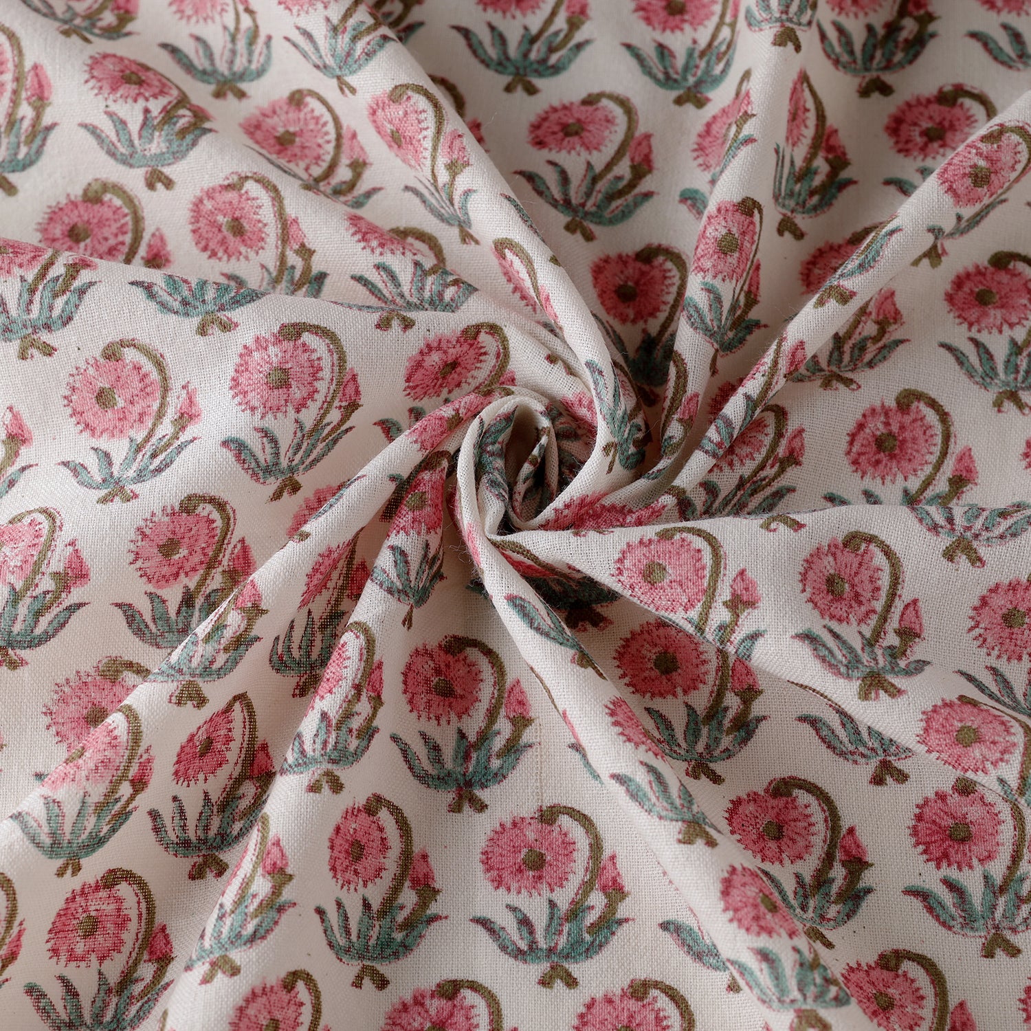 Pink - Sanganeri Block Printing Handwoven Kutch Woolen Fabric