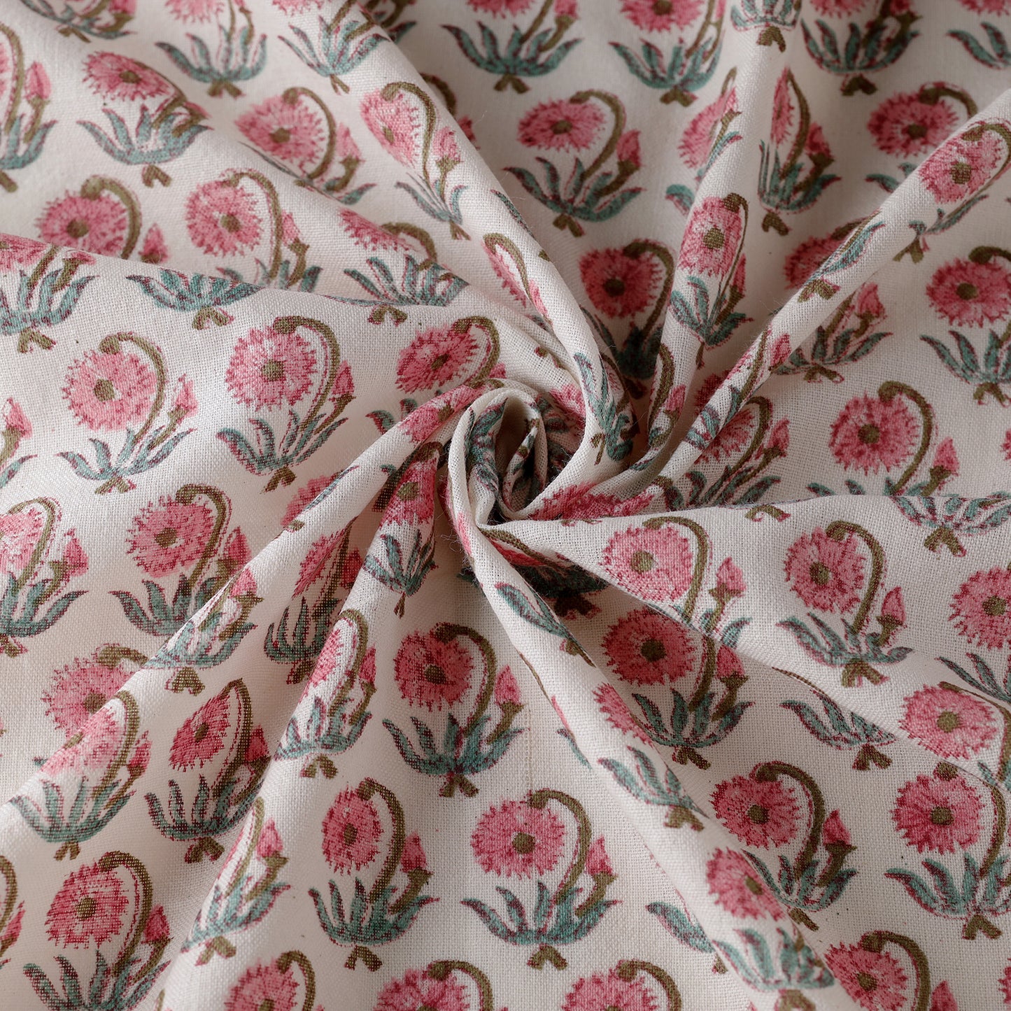 Pink - Sanganeri Block Printing Handwoven Kutch Woolen Fabric