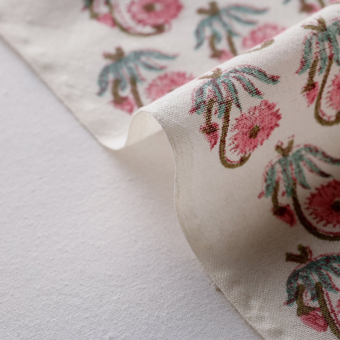 Pink - Sanganeri Block Printing Handwoven Kutch Woolen Fabric