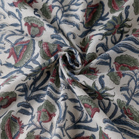 White - Pure Wool Sanganeri Block Print Fabric