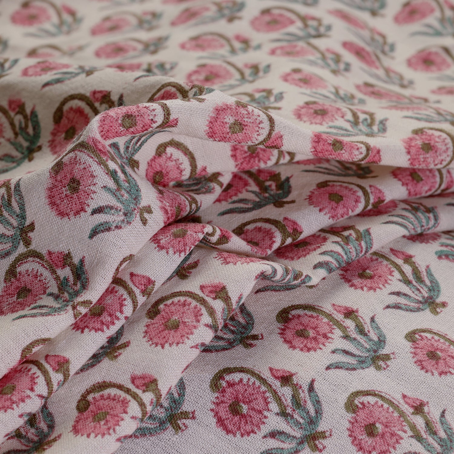 Pink - Sanganeri Block Printing Handwoven Kutch Woolen Fabric