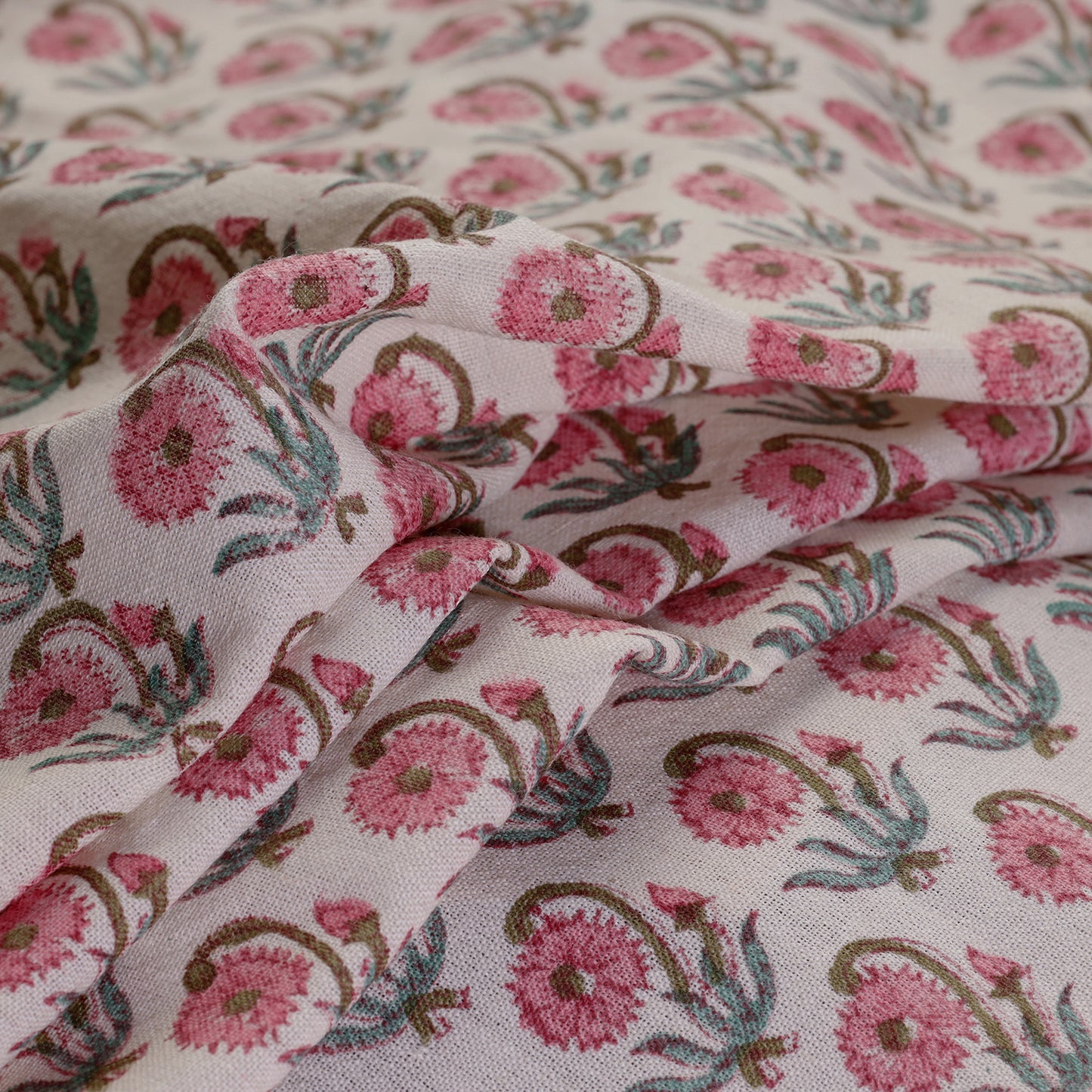 Pink - Sanganeri Block Printing Handwoven Kutch Woolen Fabric